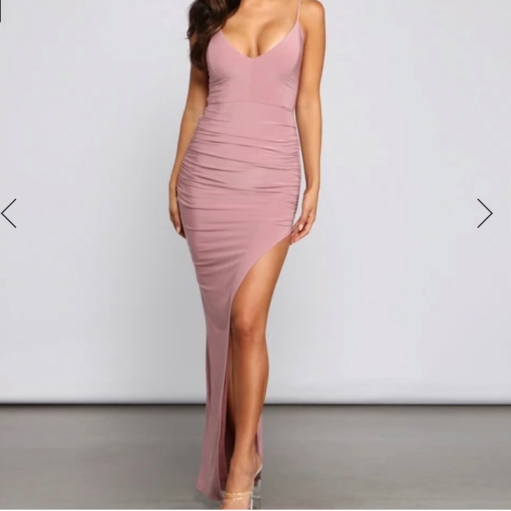 Windsor Heather Ruched High-Slit Formal Dress in Mauve XL Brand New with Tags
